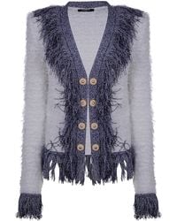 Balmain - Collarless Glittered Fringed Mini Tweed Jacket - Lyst