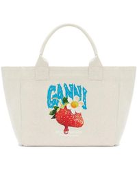 Ganni - Medium Strawberry-Print Tote Bag - Lyst