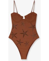 Mc2 Saint Barth - Medea One-Piece Swimsuit With Strass Starfish Motif - Lyst