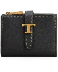 Tod's - Tri-Fold Leather Wallet With Strap And Mini T Timeless Accessory - Lyst