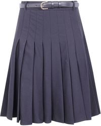 Self-Portrait - Pleated Twill Midi Skirt - Lyst
