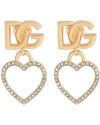 Dolce & Gabbana - Dolce & Gabbana Stud Earrings With Hearts And Logo - Lyst