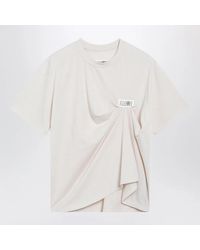 MM6 by Maison Margiela - Écru Draped T-Shirt With Logo Patch - Lyst