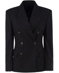 Brunello Cucinelli - Double-Breasted Pinstripe Blazer With Sequins - Lyst