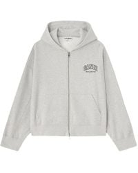 Ganni - Logo-Print Zip-Up Hoodie - Lyst
