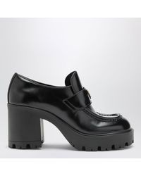Prada - Brushed Leather Heeled Loafers - Lyst