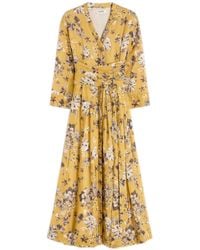 Max Mara - V-Neck Floral Print Dress With Belt And Pockets - Lyst
