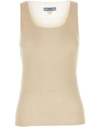 Prada - Sand Cotton Tank Top - Lyst