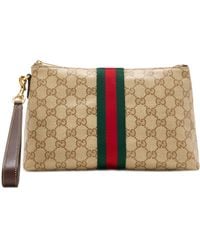 Gucci - Striped Canvas Wristlet Pouch - Lyst