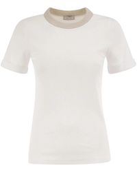 Peserico - Stretch Cotton Jersey T-Shirt With Lamé Knit Neckline - Lyst