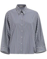 Brunello Cucinelli - Vertical Striped Cotton Shirt - Lyst