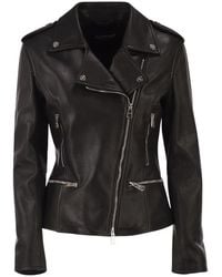 Dondup - Lamb Leather Biker Jacket With Asymmetric Zip - Lyst