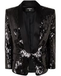 Balmain - V-Neck Glitter Satin Tailored Jacket - Lyst