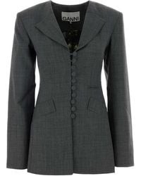 Ganni - Wool Melange Suiting Long Button Blazer - Lyst
