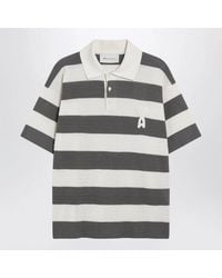 Ami Paris - Ami De Coeur Striped Cotton Knit Polo Shirt - Lyst