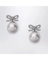 Self-Portrait - Crystal Bow And Back Pearl Earrings - Lyst