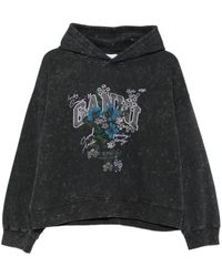 Ganni - Graphic-Print Acid-Wash Hoodie - Lyst