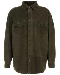Loewe - Khaki Suede Shirt - Lyst
