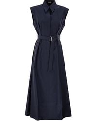 Brunello Cucinelli - Long Sleeveless Cotton Dress With Belt - Lyst