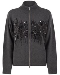 Peserico - Knitted Cardigan With Sequins And Two-Way Zip - Lyst