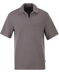 BOSS - Textured Cotton Polo Shirt With Open Collar - Lyst