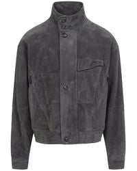 Giorgio Armani - Gunmetal Suede Blouson Jacket - Lyst