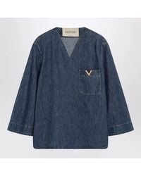 Valentino Garavani - V-Neck Logo-Plaque Blouse - Lyst