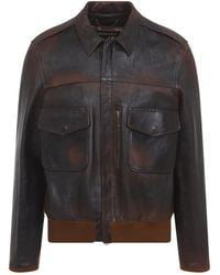 Golden Goose - Dark Leather Bomber Jacket - Lyst