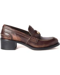 Miu Miu - Deco Mid-Heel Leather Loafers - Lyst