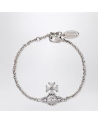 Vivienne Westwood - Platinum Orb Logo Bracelet With Crystals - Lyst