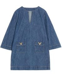 Valentino - V-Neck Denim Minidress - Lyst