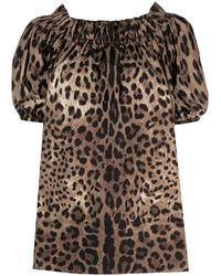 Dolce & Gabbana - Dolce & Gabbana Leopard Print Poplin Short-Sleeved Top - Lyst