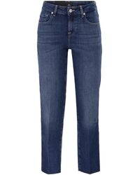 7 For All Mankind - Calie Straight Ankle Stretch Denim Jeans With Metallic Fibre - Lyst