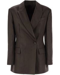 Brunello Cucinelli - Shiny Linen Twill Jacket With Necklace - Lyst