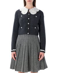 Self-Portrait - Charcoal Knit Lace Collar Cardigan - Lyst