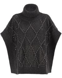 Peserico - Virgin Wool Openwork Knit Roll-Neck Poncho - Lyst