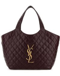 Saint Laurent - Burgundy Nappa Leather Medium Icare Shopping Bag - Lyst
