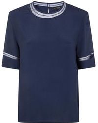 Fabiana Filippi - Short-Sleeved Silk Satin Blouse With Transparent Inserts - Lyst