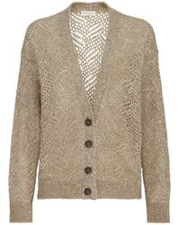 Brunello Cucinelli - Openwork Mohair Cardigan With Sequins - Lyst