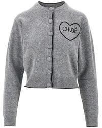 Chloé - Logo Embroidery Wool Cashmere Cardigan - Lyst