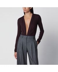 ANDAMANE - Deep Neckline Rouge Noir Stretch Jersey Bodysuit - Lyst