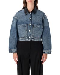 Anine Bing - Cropped Denim Jacket With Faux Leather Collar - Lyst