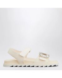 Roger Vivier - Ivory Leather Sandals With Crystal Buckle - Lyst