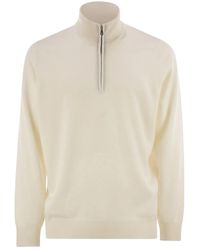 Brunello Cucinelli - High-Necked Cashmere Sweater With Zip Opening - Lyst