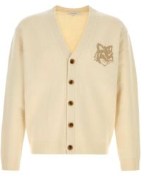 Maison Kitsuné - Cream Wool Cardigan - Lyst