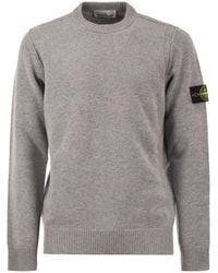 Stone Island - Crew-Neck Jumper With Reverse Stitch Details - Lyst