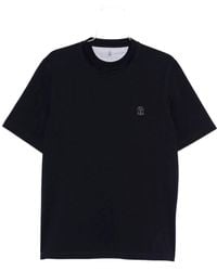 Brunello Cucinelli - Cotton T-Shirt Featuring A Contrast Stemma Solomeo Chest Logo - Lyst