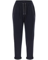 Brunello Cucinelli - Cotton And Silk Interlock Trousers With Shiny Pocket Detail - Lyst