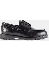 Studio Nicholson - Boat Shoe En Cuir De Veau Lisse Noir Semelle Vibram Guston - Lyst
