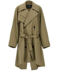 Balenciaga - Draped Neck Double-Breasted Trench Coat - Lyst